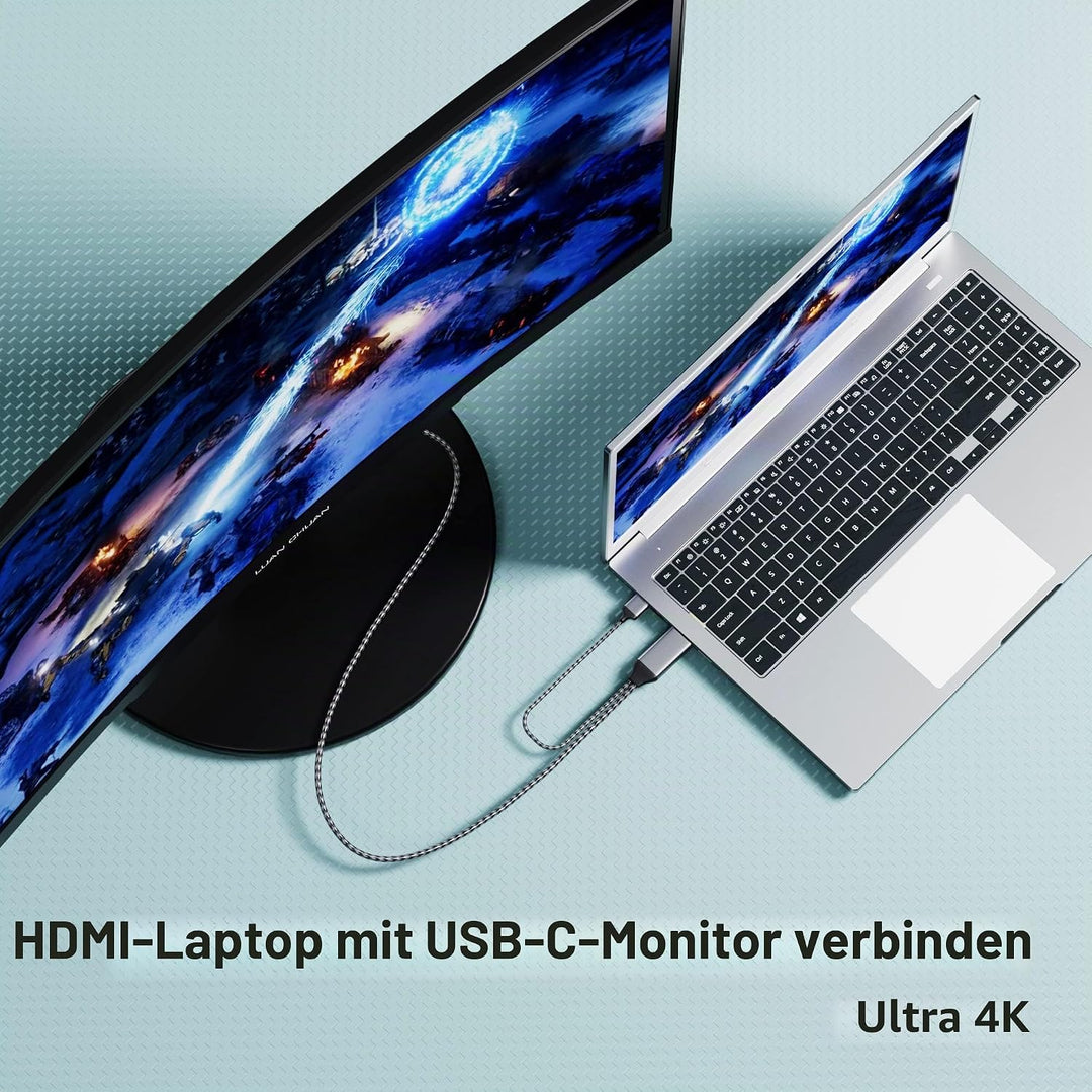 fairikabe HDMI auf USB C Kabel 4K @ 60Hz, HDMI auf USB Typ C Adapterkabel 2,0m mit USB Stromkabel, k