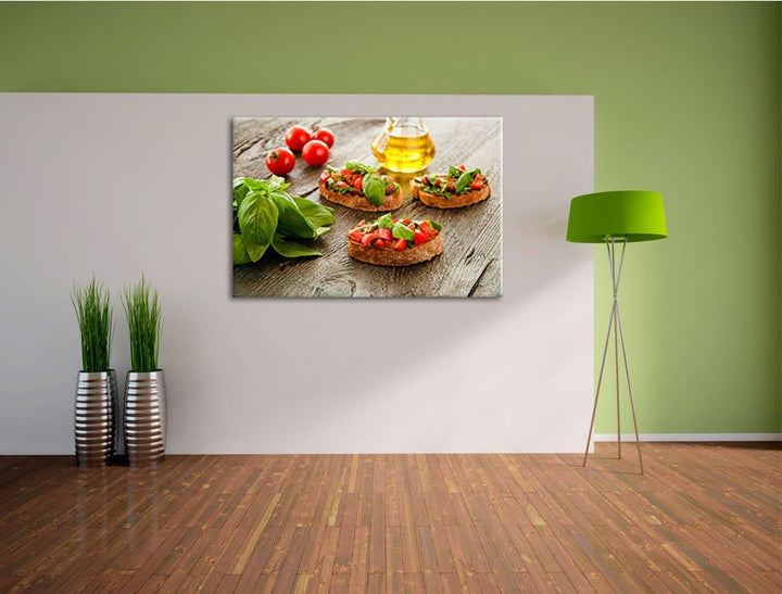 Italenische Bruchetta Format: 100x70 auf Leinwand, XXL riesige Bilder fertig gerahmt mit Keilrahmen,