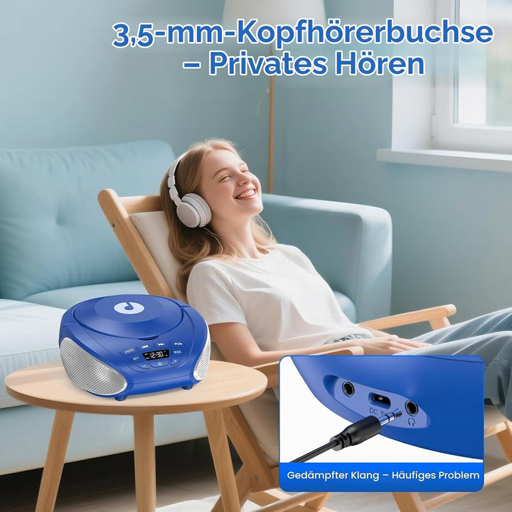 Gueray Tragbarer CD-Player Boombox Kompakt-Radio mit Stereo-Lautsprechern UKW-Radio 3,5-mm-AUX-Einga