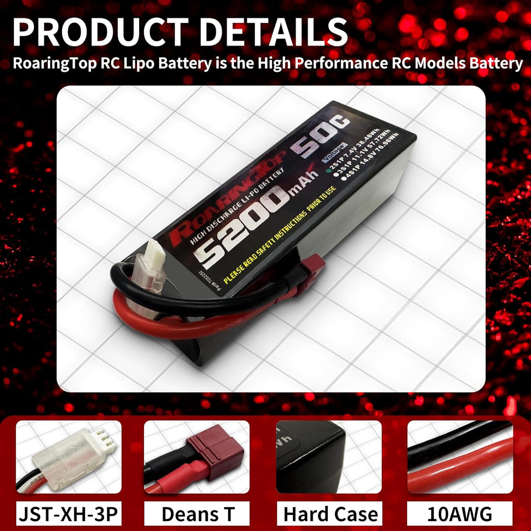 ROARINGTOP 2S Lipo Akku 7,4V 50C 5200mAh Lipo Hardcase Akku mit Deans Anschluss für RC Flugzeug DJI