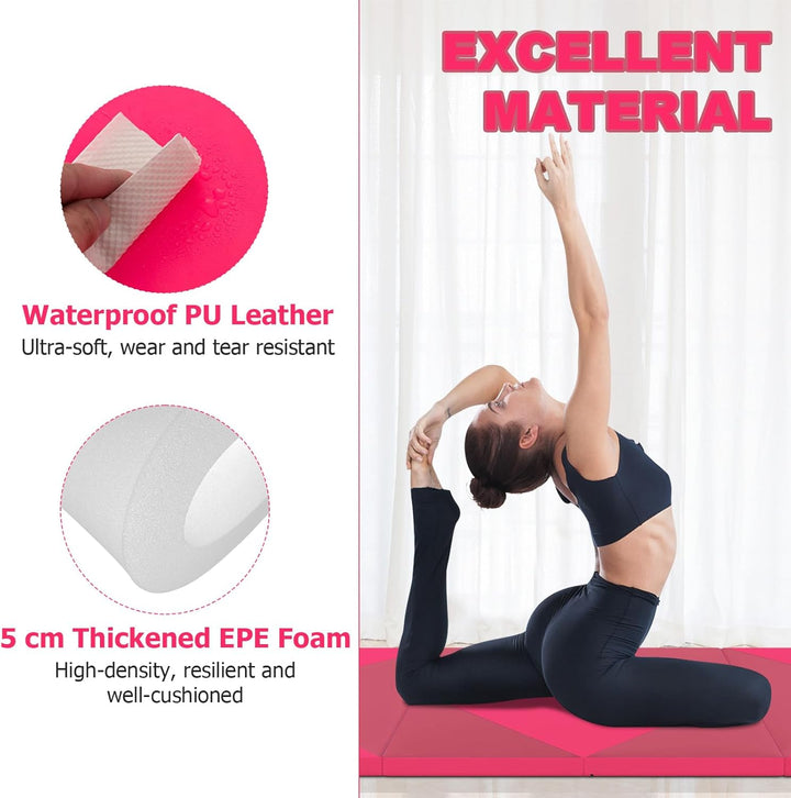 KOMFOTTEU Gymnastikmatte Yogamatte faltbar, Fitnessmatte Dicke 3,8 cm aus EPE-Baumwolle, dicke Turnm