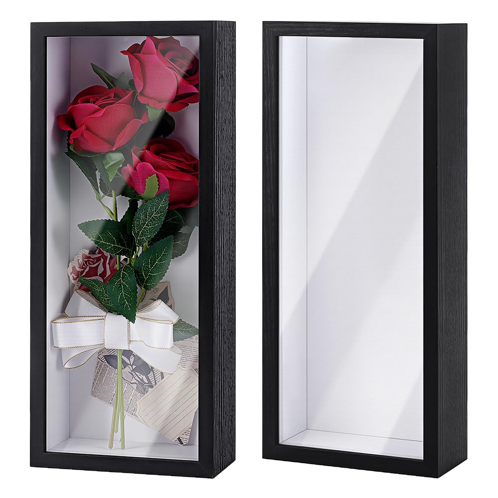 2 Stück Schattenbox Displaykasten 36.6x15.5x6.5cm Rechteckiger MDF Schattenboxrahmen Mit Nagelaufhän