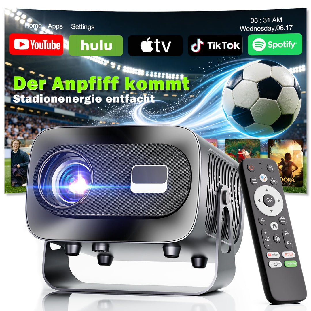 Mini Beamer 4K Smart Beamer【Offizielle App】mit Full HD 1080P, 1000 Lumen, Autofokus und Trapezkorrek