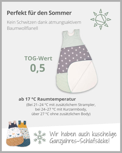 ULLENBOOM Sommerschlafsack Baby Mint Grau (Made in EU) - Aus OEKO-TEX Materialien - 0,5 TOG, Schlafs