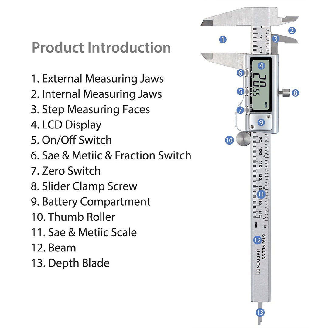 Neoteck Digitaler Messschieber 150 mm aus Edelstahl, Messschieber, Messschieber, für Länge, Breite,