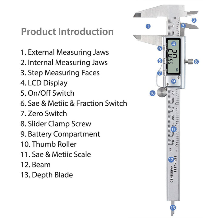 Neoteck Digitaler Messschieber 150 mm aus Edelstahl, Messschieber, Messschieber, für Länge, Breite,
