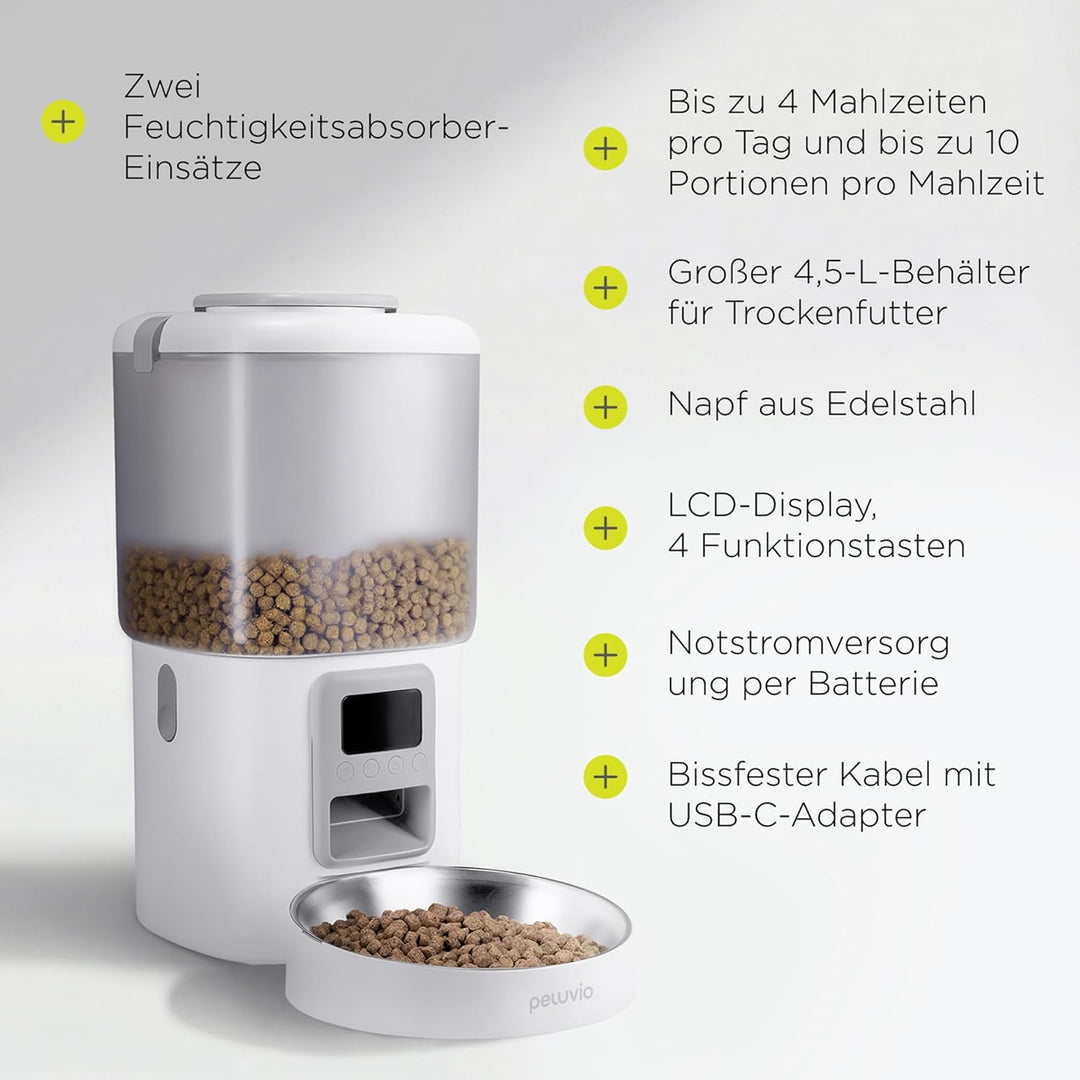 Crispy Futterautomat Katze mit Timer, ohne App, Katzenfutterautomat für Trockenfutter, LCD Display,