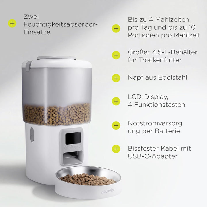 Crispy Futterautomat Katze mit Timer, ohne App, Katzenfutterautomat für Trockenfutter, LCD Display,