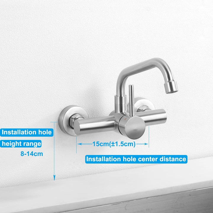 Wasserhahn Küche Wandmontage, Küchenarmatur Wand Mischbatterie mit 360° drehbar Auslauf, Wandarmatur