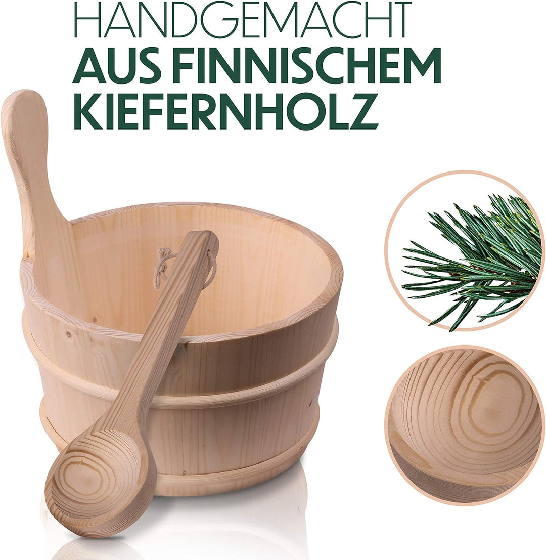 CozyNature® Sauna Eimer mit Kelle aus hochwertigem finnischen Kiefern-Holz | Sauna Zubehör, Saunaküb