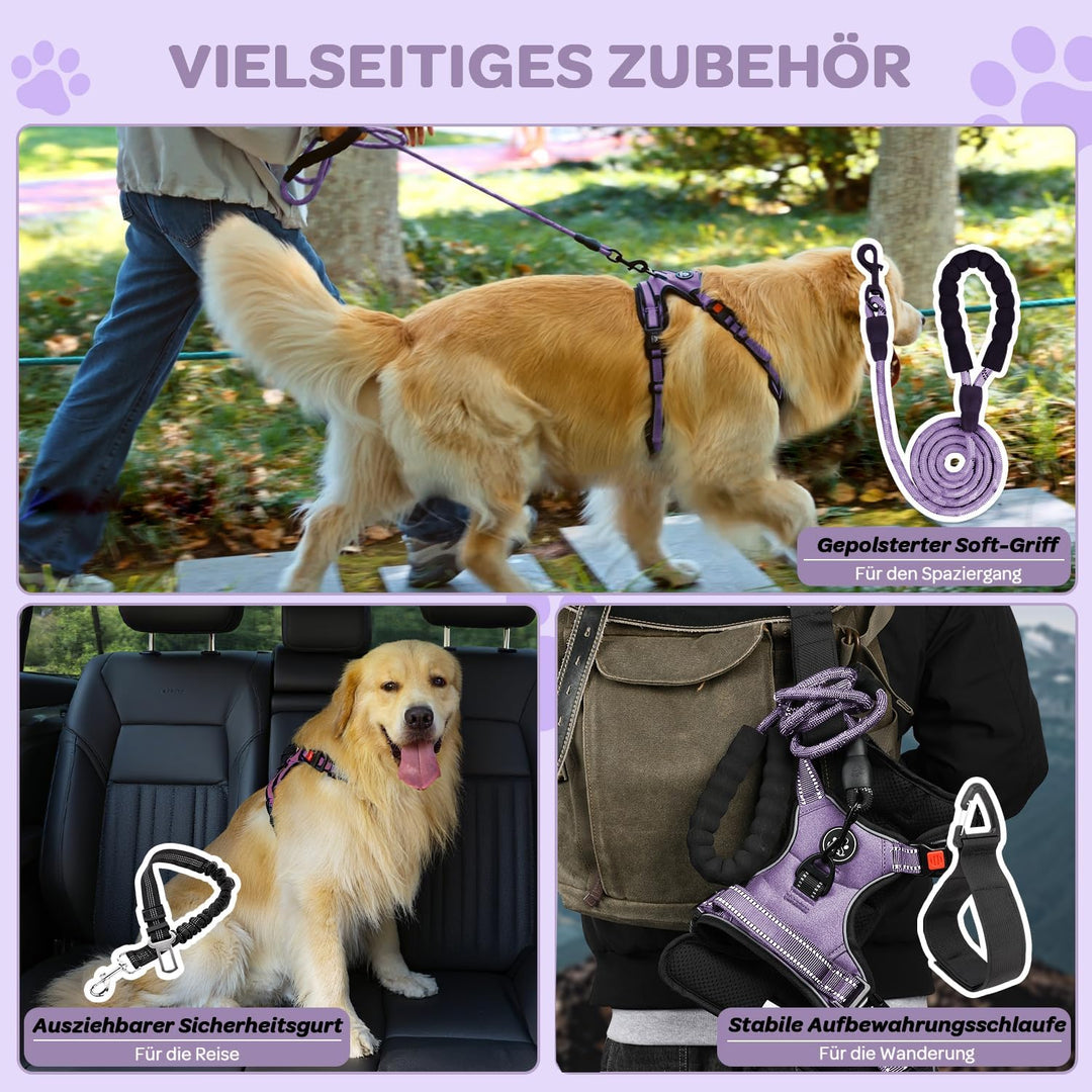 FURRYFECTION Hundefreileinengeschirr Zugfrei Würgfrei, Reflektierendes Oxfordgewebe, Polsternder Gri
