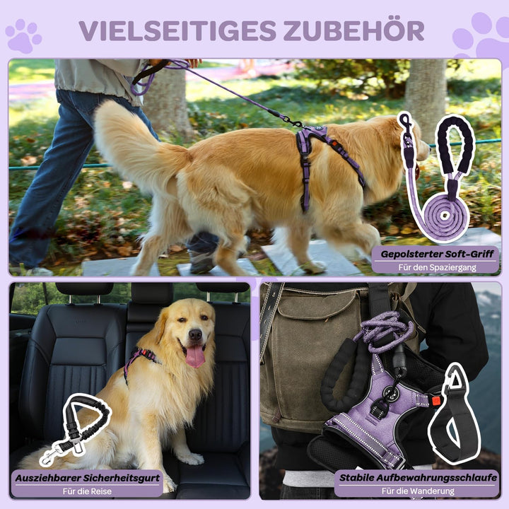 FURRYFECTION Hundefreileinengeschirr Zugfrei Würgfrei, Reflektierendes Oxfordgewebe, Polsternder Gri