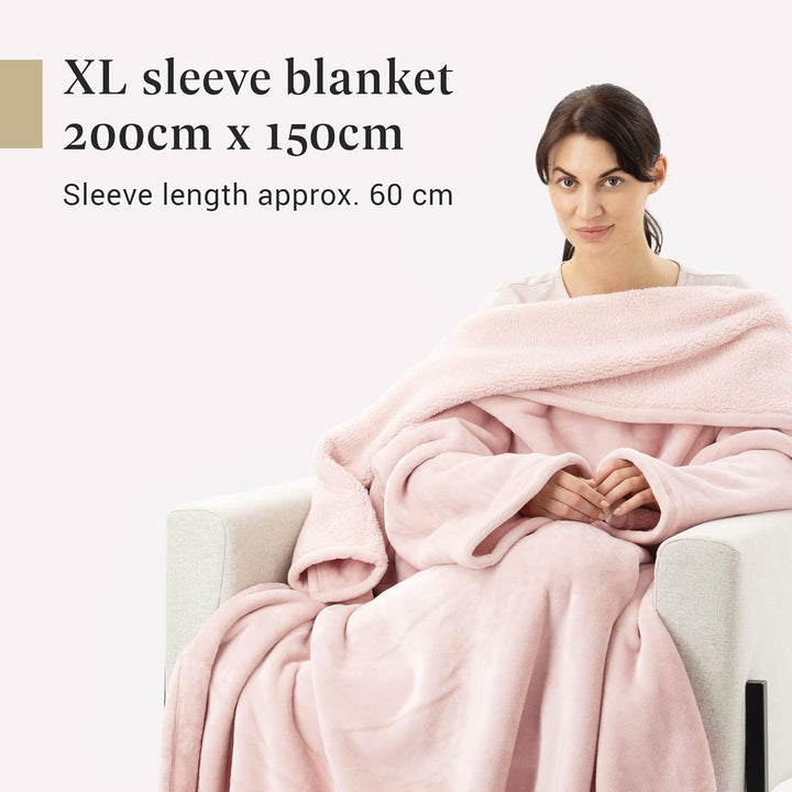 HOMELEVEL Decke mit Ärmeln 200 x 150 cm - XL Kuscheldecke zum Anziehen aus Microfaser - TV Wohndecke