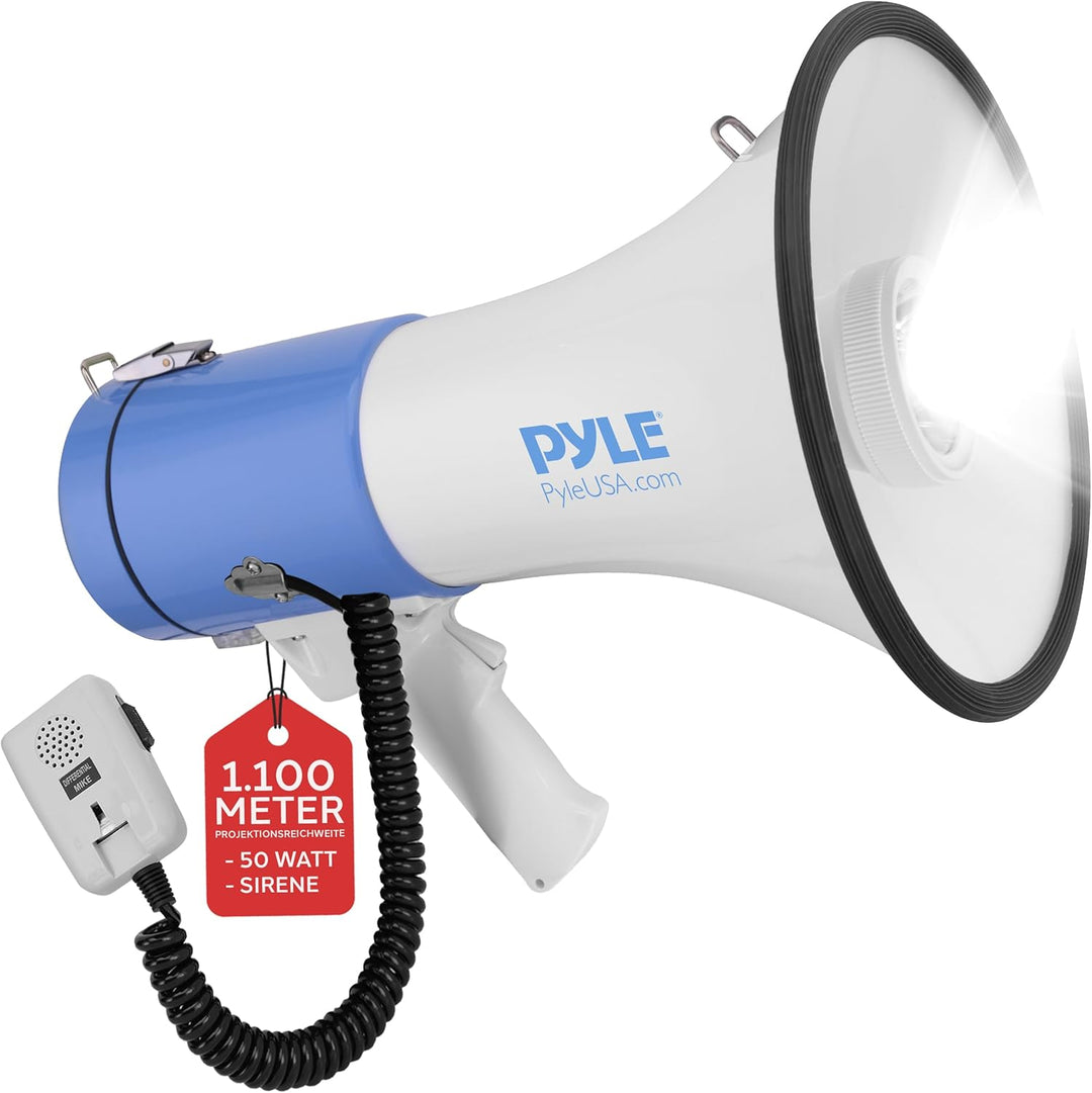 50 Watt Megafon von Pyle - Voice Holder mit integrierter Sirene und LED-Lampe - einstellbare Lautstä