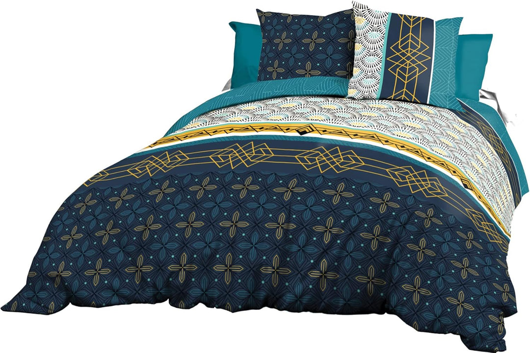 Le linge de Jules Bettbezug-Set, Baumwolle, Blau, Gelb, 240 x 260 cm 240 x 260 cm Blau / Gelb, 240 x