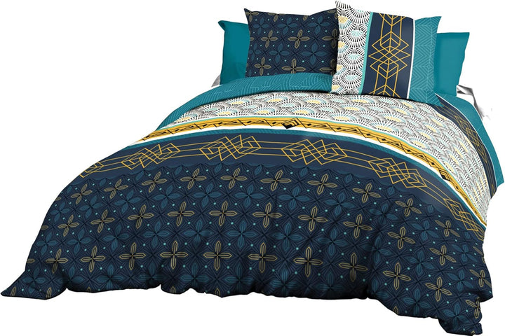 Le linge de Jules Bettbezug-Set, Baumwolle, Blau, Gelb, 240 x 260 cm 240 x 260 cm Blau / Gelb, 240 x