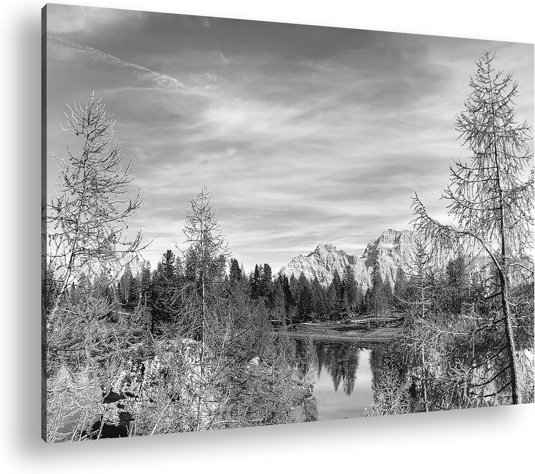 Herbstliche Berglandschaft der Dolomiten Format: 80x60 als Leinwand, Effekt: Schwarz&Weiss, Motiv fe