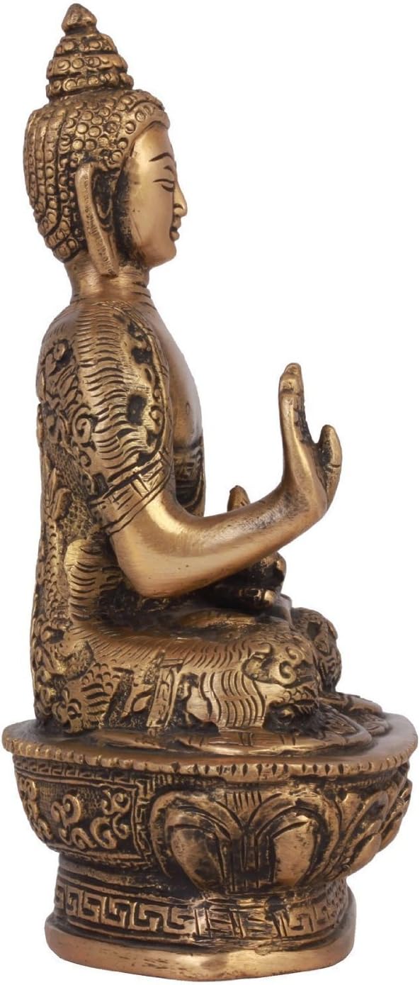 Blessing Buddha Idol (17,8 cm hoch), handgefertigte Buddha-Statue, feine Schnitzerei, antike Messing