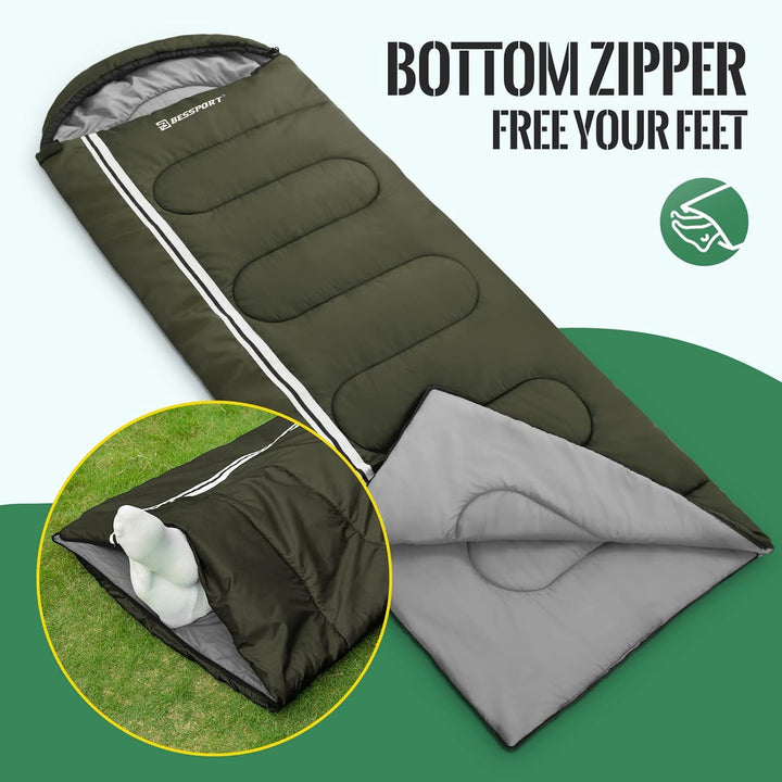 Bessport Schlafsack für Camping 3-4 Jahreszeiten Wasserdichter Leicht Schlafsack in 5 ℃ bis 15 ℃ für