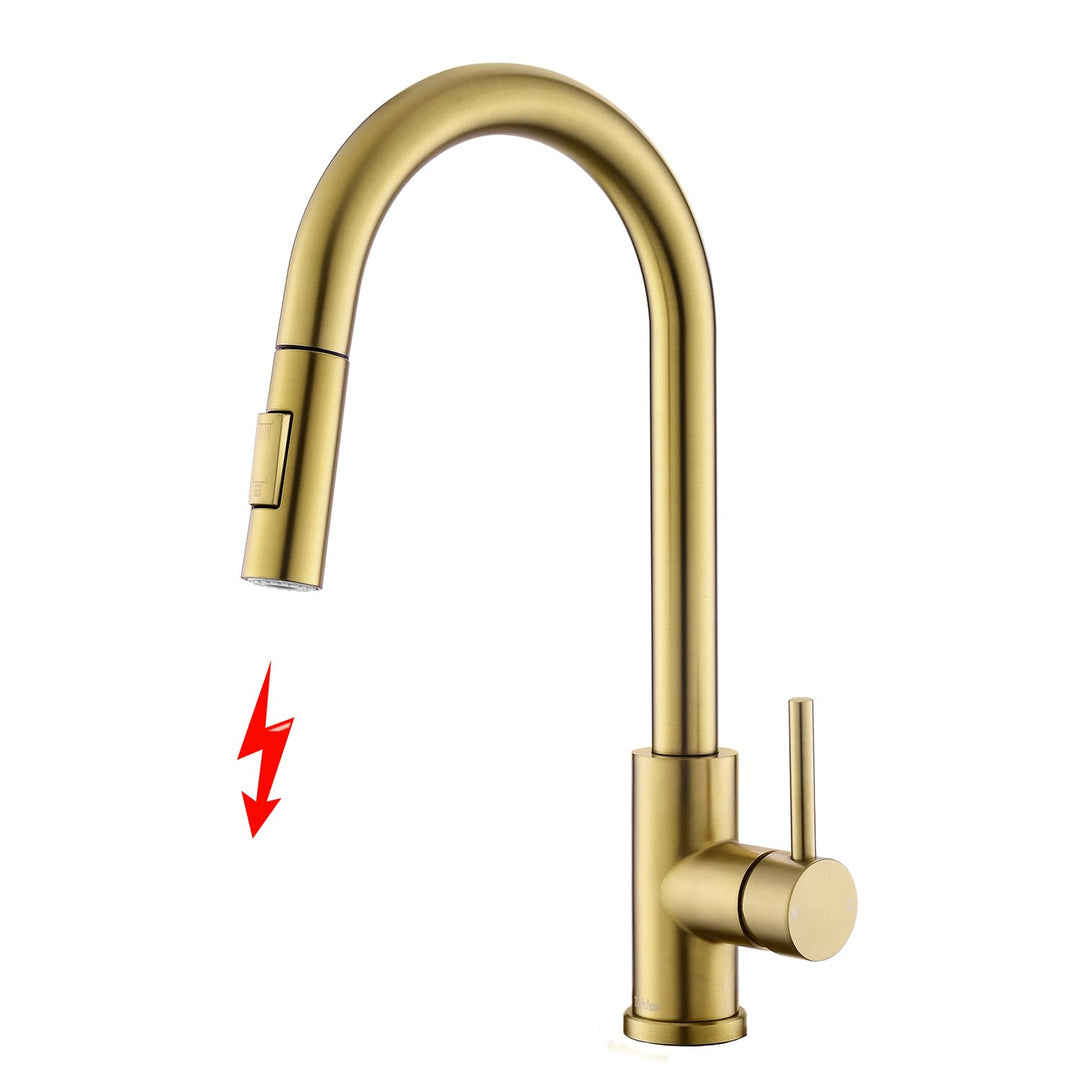 Tohlar Niederdruck Armatur Küche Gold, Niederdruck Wasserhahn Küche mit Ausziehbare Brause, Mischbat