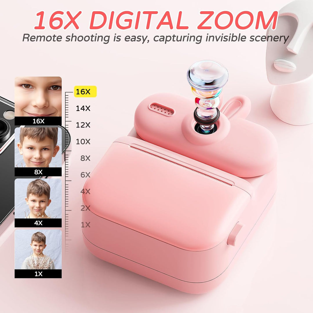 Kinder Sofortbildkamera mit Sofortdruck, 48MP (Kaninchen-Rosa) | Kinderkamera mit Druckpapier, 1080P