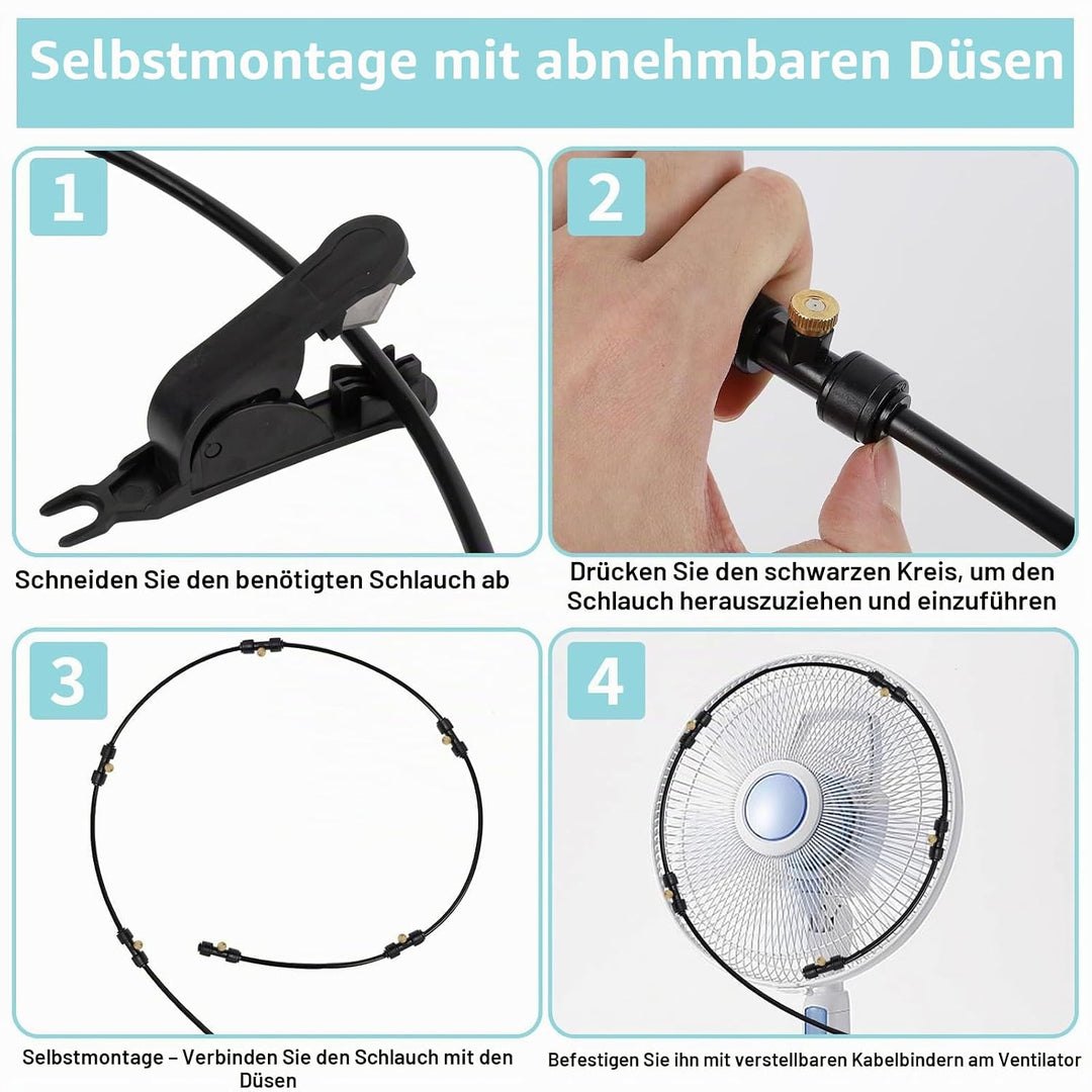 Tesmotor 18M Sprühnebel Kühlung Set, Outdoor Misting System mit 20 Messing Nebeldüsen, Nebelkühlung