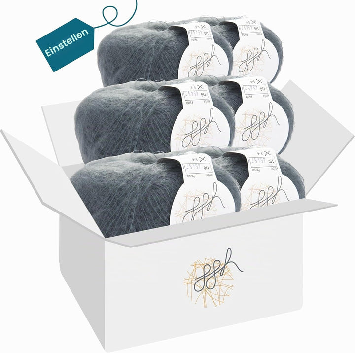 ggh Kid Box - 6 Knäuel Strickwolle aus Kid Mohair - Farbe 110 - Flanellgrau, 110 - Flanellgrau
