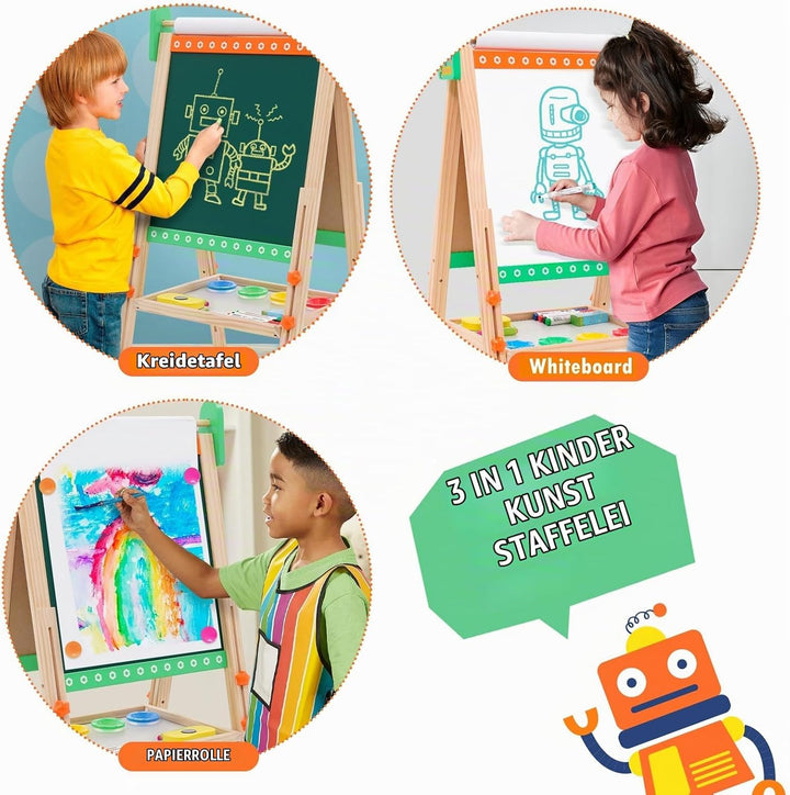 Kinder Tafel Staffelei aus Holz mit Papierrolle Kinder Holz Spielbrett Höhe Einstellbar Schöne Bogen