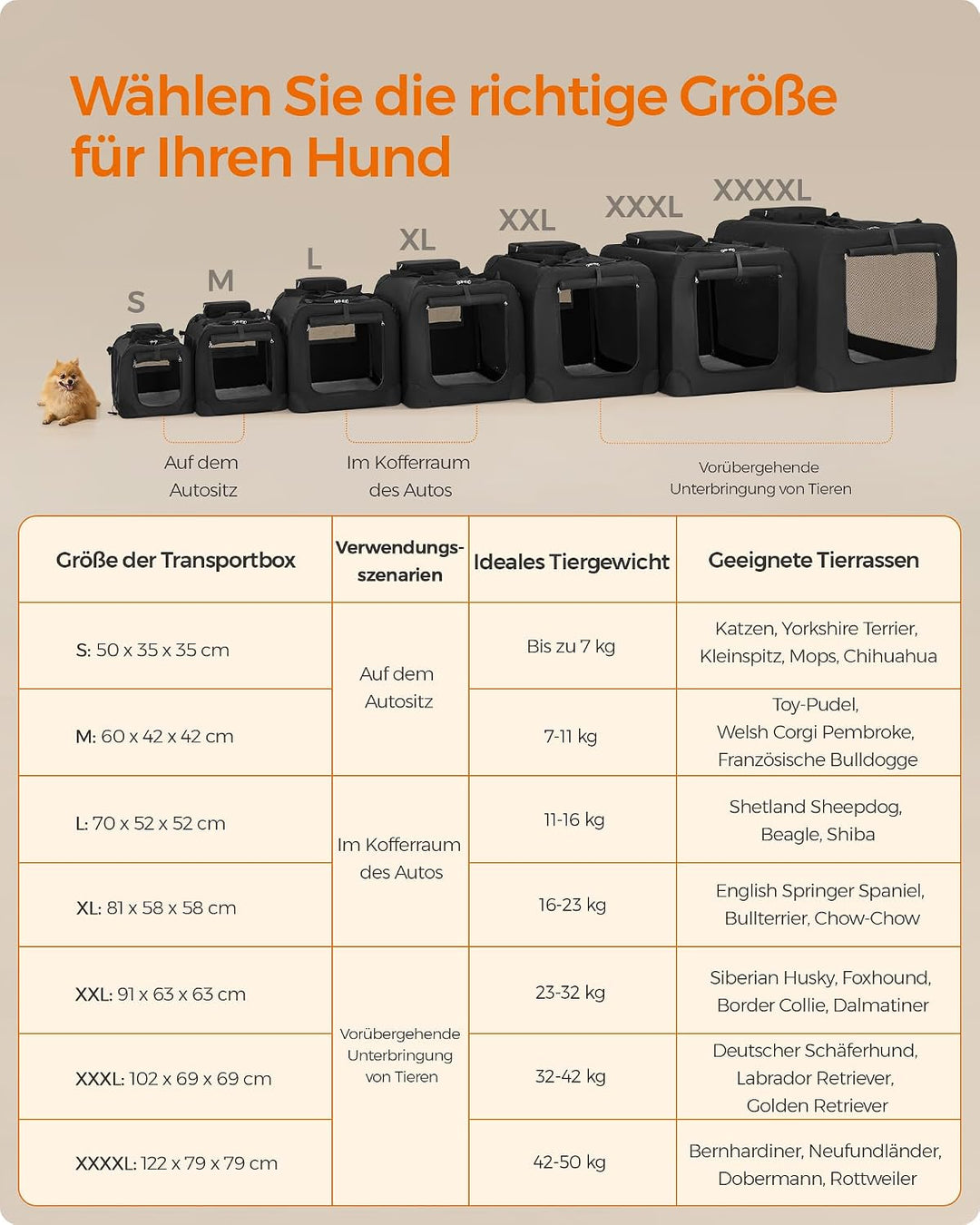 Feandrea Hundebox faltbar, Transportbox Hund, Grösse M, Hundetasche, Oxford-Gewebe, Netzstoff, atmun