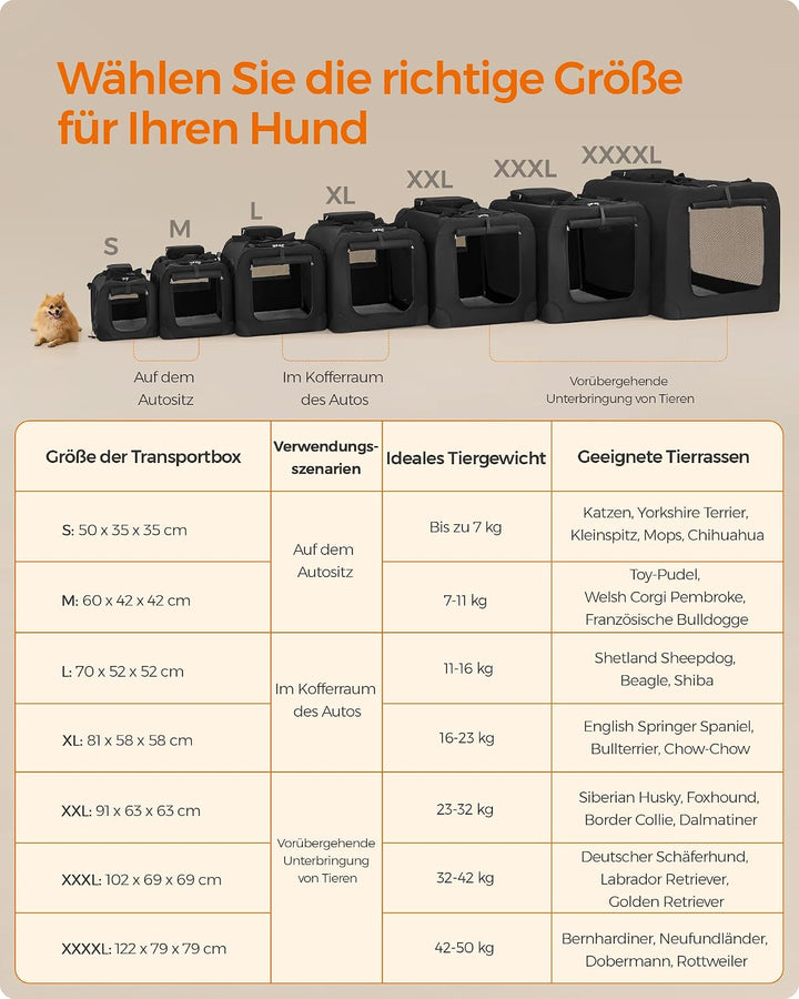 Feandrea Hundebox faltbar, Transportbox Hund, Grösse M, Hundetasche, Oxford-Gewebe, Netzstoff, atmun