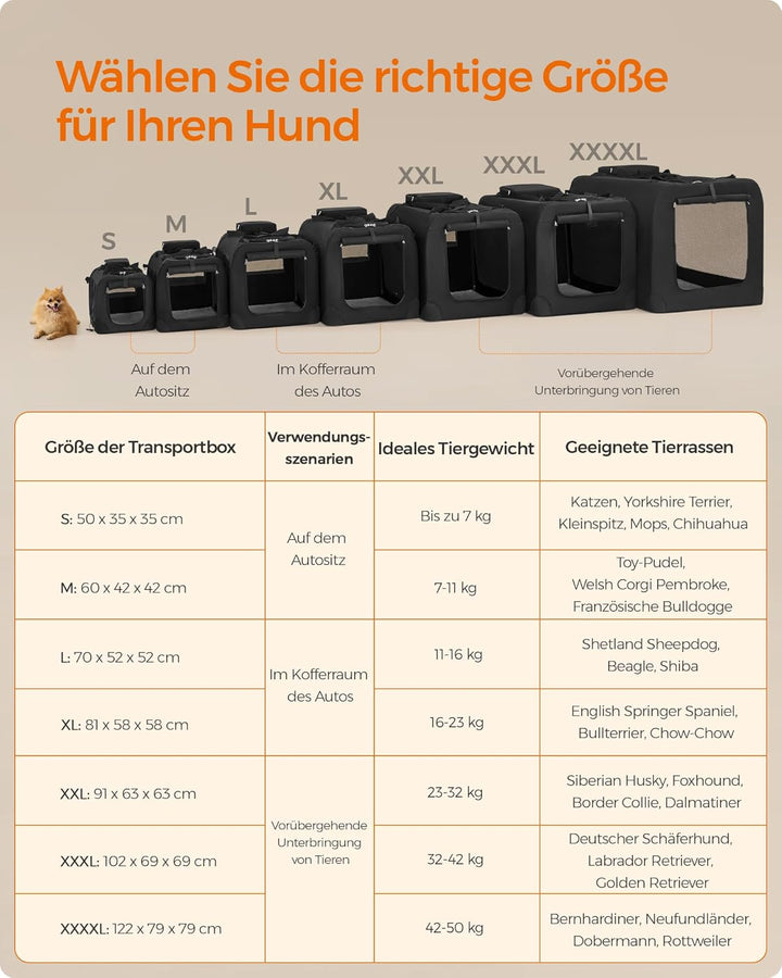 Feandrea Hundebox faltbar, Transportbox Hund, Grösse M, Hundetasche, Oxford-Gewebe, Netzstoff, atmun