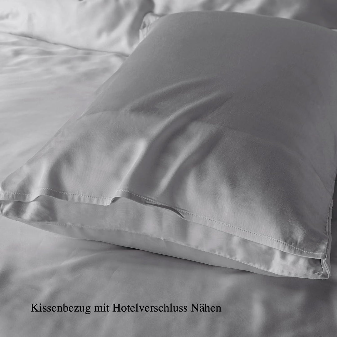Bettwäsche 200x200, 3 Teilig, Grau, Bambus - Vegane Seide, Luxus Bettbezug und Kissenbezüge Set, Küh