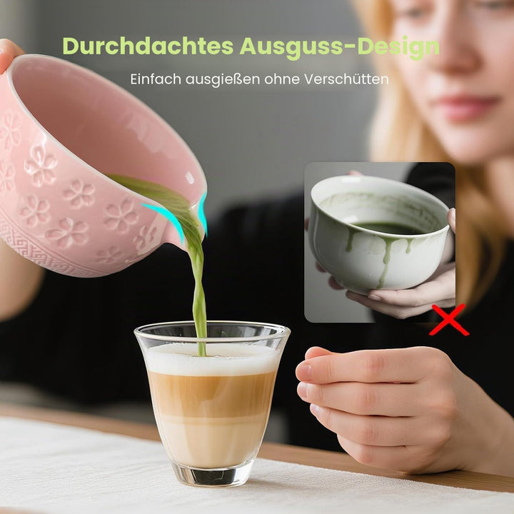 Matcha Set - 8 Stück Matcha Besen Tea Set, Matcha-Schale mit Ausgiesser, Bambus Matcha Whisk, Schauf