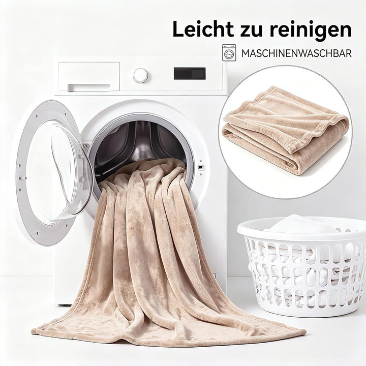 Kuscheldecke Flauschig 180x200 cm Fleecedecke Sofadecke Couchdecke Hellbeige 200 x 180 cm, Hellbeige