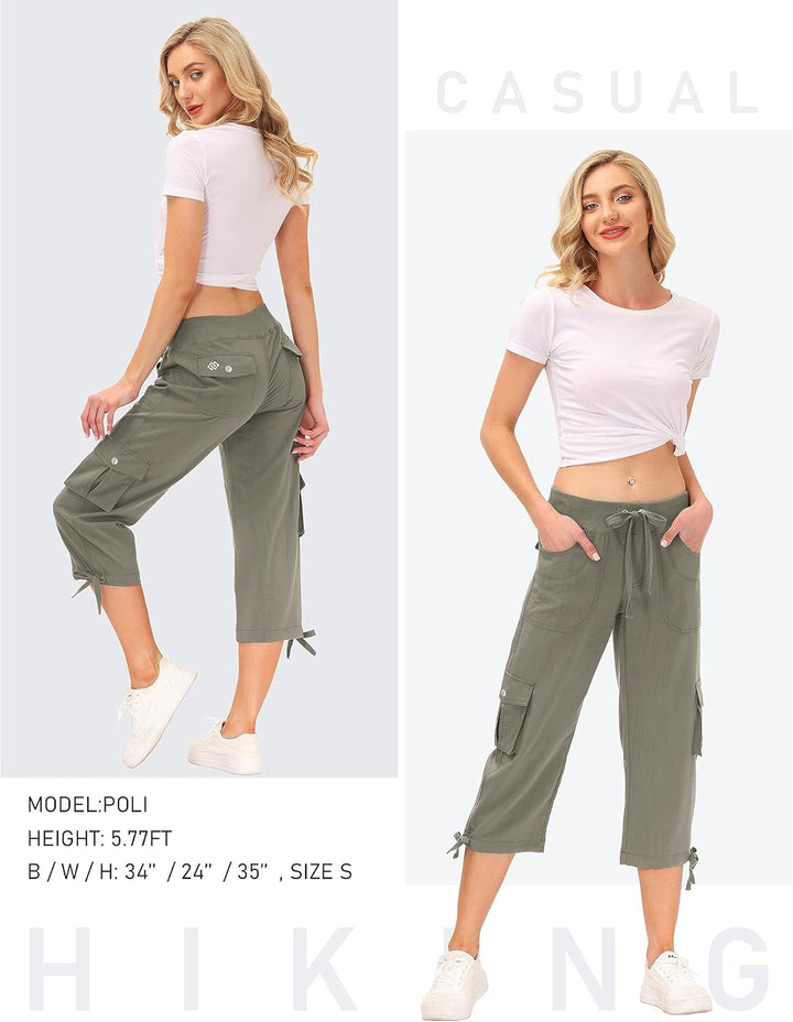 JINSHI Hosen Damen Sommer Cargohose 3/4 Lange Hosen Caprihose Freizeithose Outdoorhose Wanderhose mi