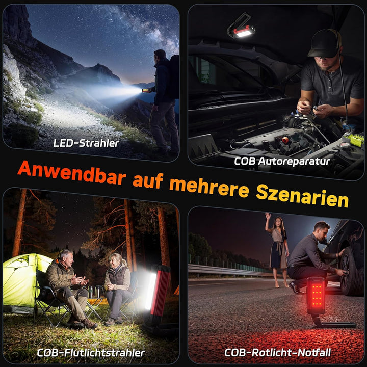 Daphomeu LED Arbeitsleuchte Taschenlampe, Ultra-Helle Werkstattlampe, Akku-Betrieben Inspektionslamp
