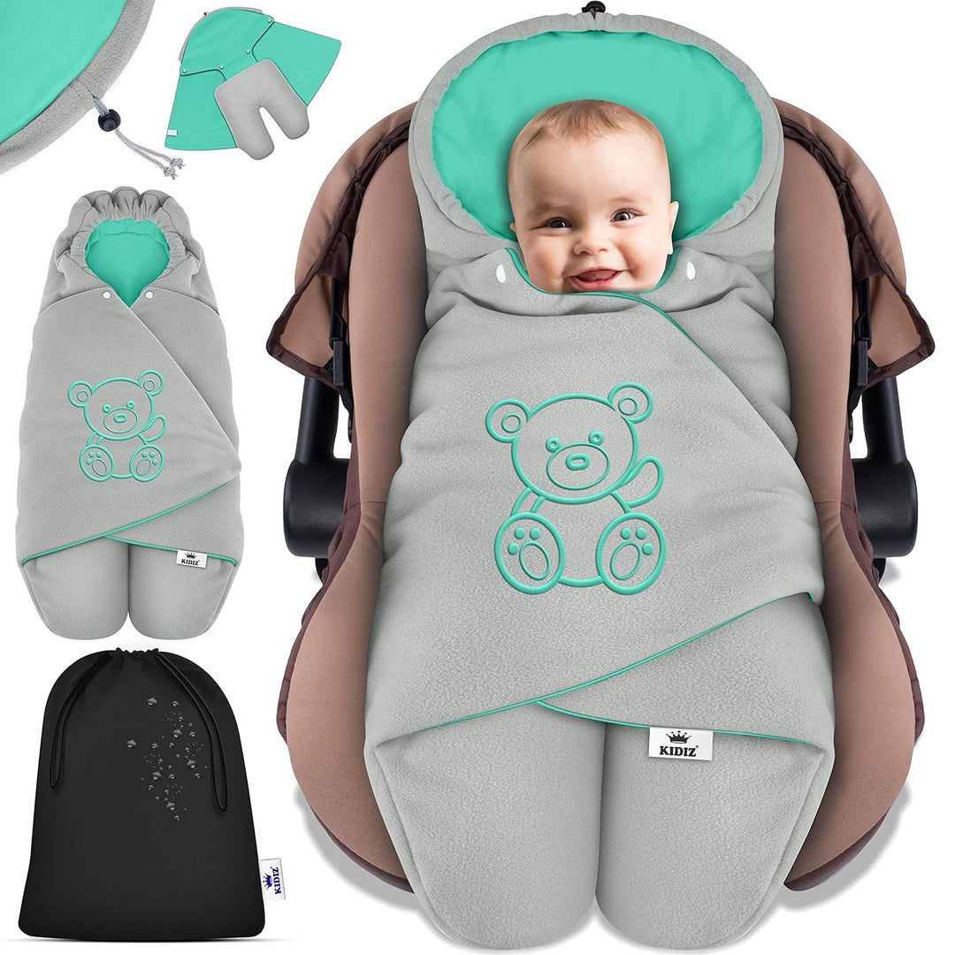 KIDIZ® Baby Einschlagdecke Winter mit Kapuze +Tasche Babyeinschlagdecke Universal für Babyschale, Au