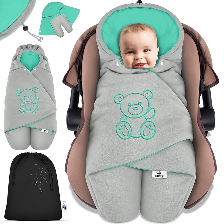 KIDIZ® Baby Einschlagdecke Winter mit Kapuze +Tasche Babyeinschlagdecke Universal für Babyschale, Au