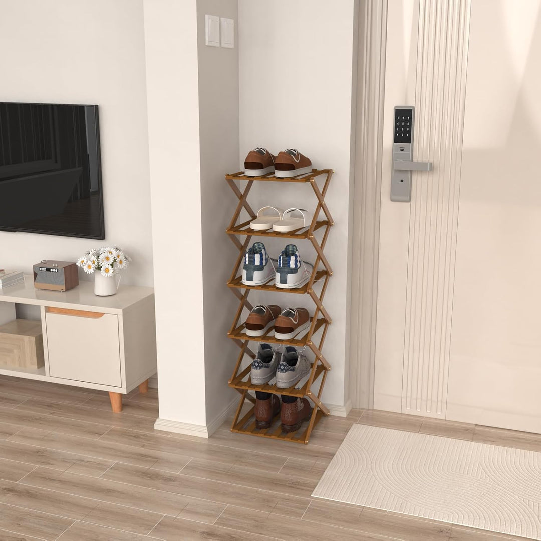 OHMG Regal aus Bambus mit 6 Etagen, faltbar, Organizer aus Bambus, ideal für Schuhregal, im Badezimm