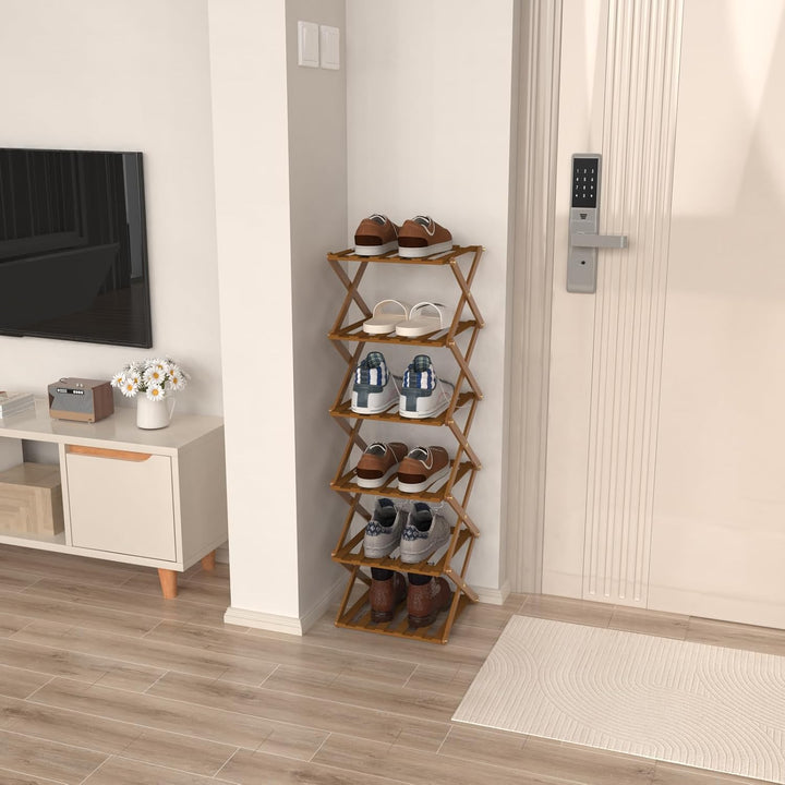 OHMG Regal aus Bambus mit 6 Etagen, faltbar, Organizer aus Bambus, ideal für Schuhregal, im Badezimm