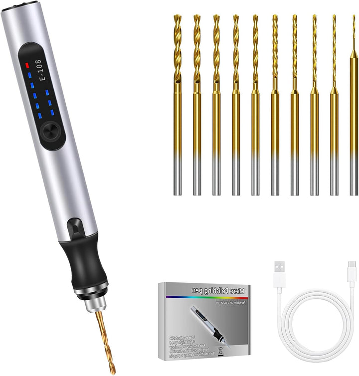 Mini Handbohrer Elektrisch, Vankarr 3-Gang DIY Mini Bohrer Wiederaufladbare Bohrmaschine mit 10 Bohr