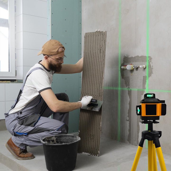 Retoo Kreuzlinienlaser Mit Stativ, 3D Linienmessgerät Selbstnivellierend, Baulaser Mit LCD Anzeige,
