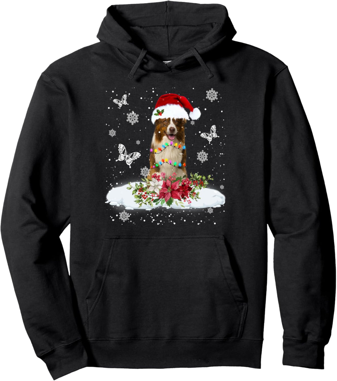 Border Collie Snowly Christmas Tree Lights Pyjama Hund Xmas Pullover Hoodie