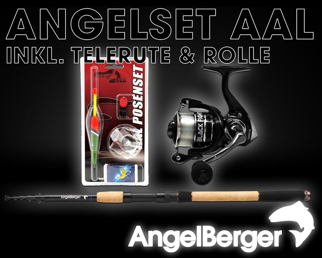 Angel-Berger Tele Angelset Rute Rolle mit Zubehör Angelset Aal