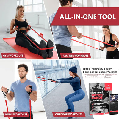 Resistance Bands Widerstandsband Set mit Trainings-eBook - Expander Tubes Bänder Band Fitnessbänder