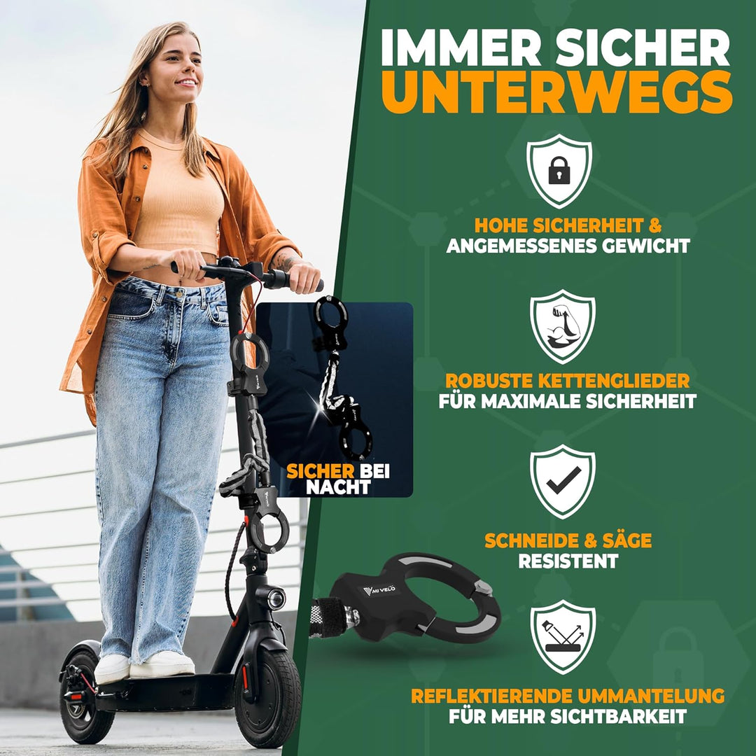 MIVELO E-Scooter Schloss extra sicher - Kettenschloss I Handschellenschloss für Elektroroller I Fahr