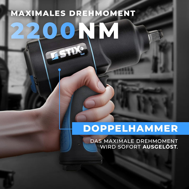 STIX Druckluft-Schlagschrauber STT-22 max. Löse-Drehmoment 2200 Nm (3/4 Zoll) Lösemoment: 2200 Nm, L