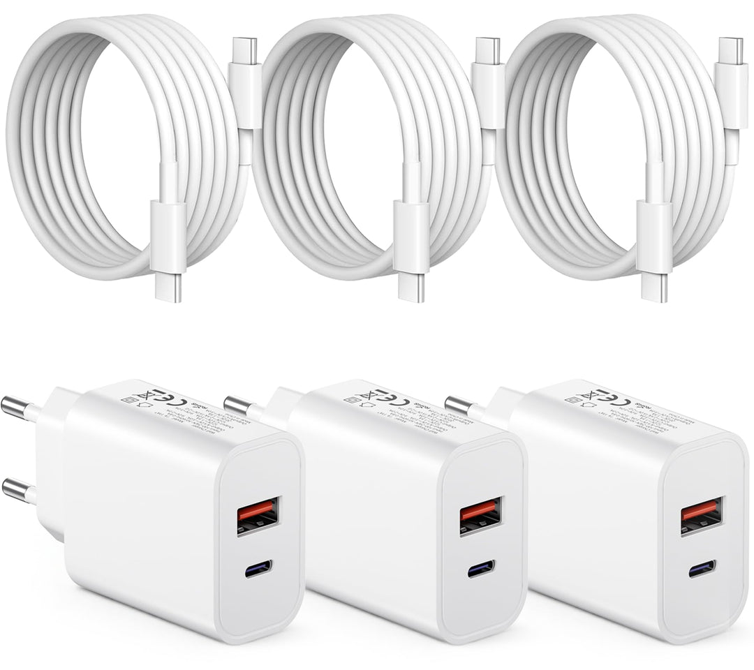 [3 Stück] 30W USB C Ladegerät + Schnellladekabel, 2-Port Schnellladegerät mit 1.8M Ladekabel，USB Ste