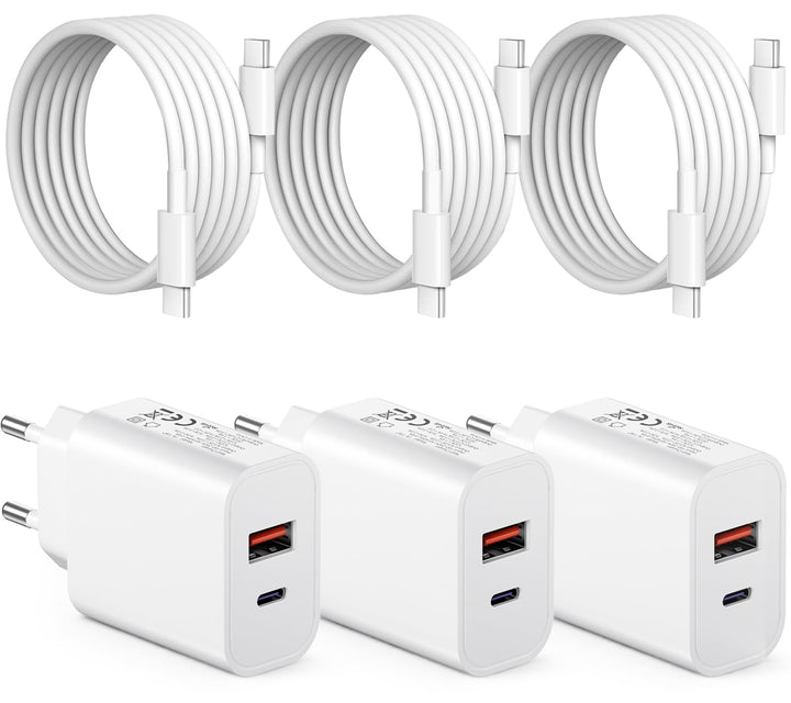 [3 Stück] 30W USB C Ladegerät + Schnellladekabel, 2-Port Schnellladegerät mit 1.8M Ladekabel，USB Ste