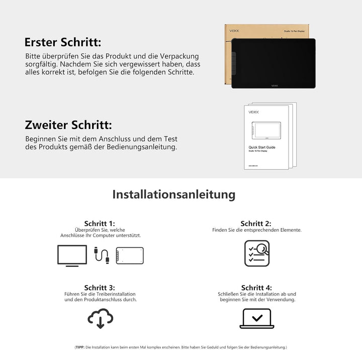 Grafiktablett mit Display mit 16384 Ebenen VEIKK Studio 16, 15,6 Zoll Drawing Tablet mit Display hat